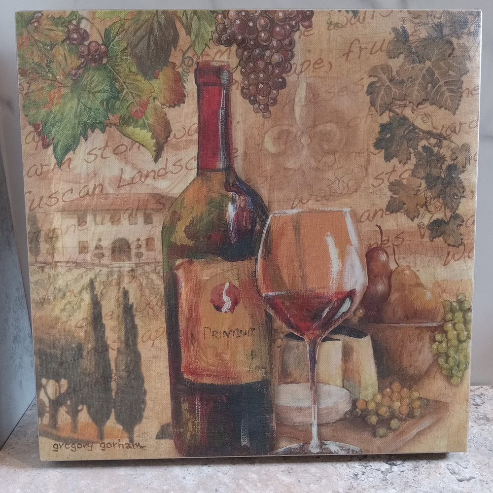 Gregory Gorham Vineyard Wine Bottle & Glass Canvas Art - Red and Green Accents